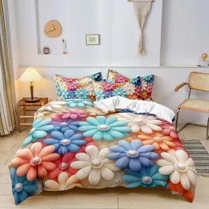 Vibrant Floral Print Sheet Set, 3-Piece Polyester Bedding (1 Fitted Sheet + 2 Pillowcases), Home Bedroom Decoration