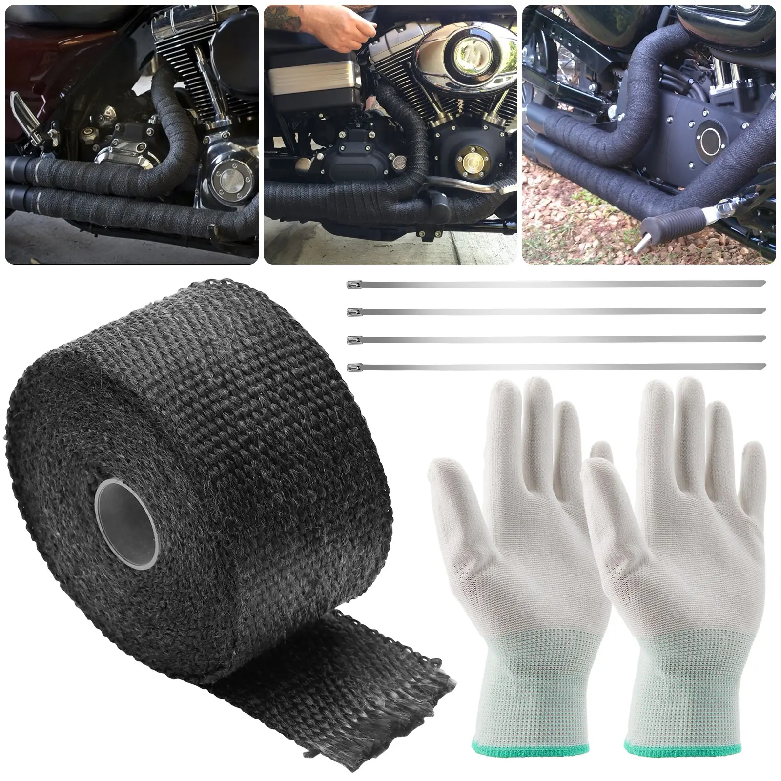 Exhaust Pipe Heat Protection Wrap Kit 2"×16.4ft Insulation Tape w/ Ties & Gloves