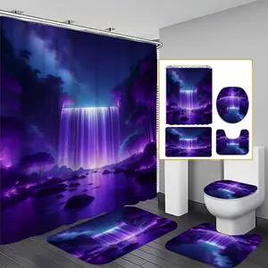 1/3/4PCS Dreamy Waterfall Shower Curtain Set, 71x71 Inches, Includes Background Pattern, Comes with 12 Hooks, 1/3/4pcs Options, Bathroom Decoration Accessories