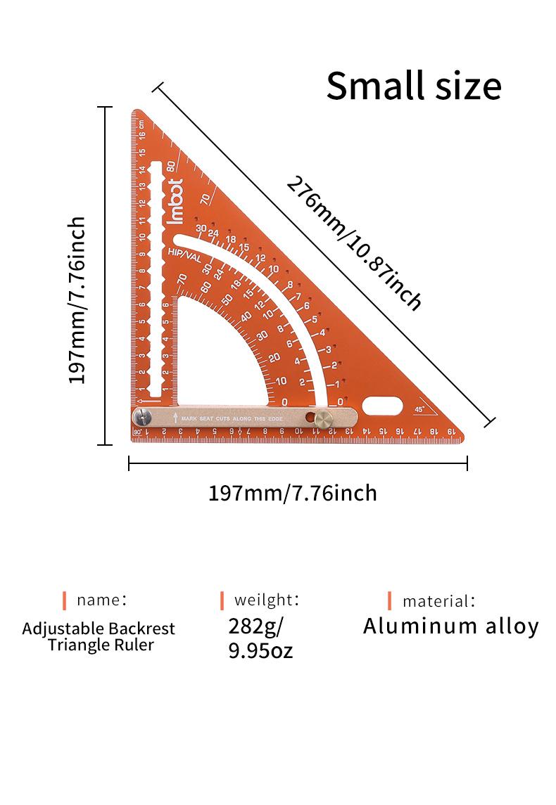 IMBOT Aluminum Alloy Dual Scale Triangular Ruler - High Precision Carpenter's Angle Ruler Multi-Purpose Angle Measurement Multi-Purpose Square Ruler for Woodworking Roofing Tools & Construction Layout