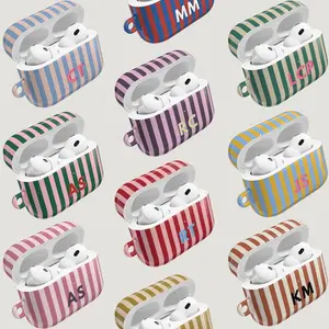 Custom Monogram AirPods Case – Personalized Initial Name Design with Retro Stripe Lines, Protective Cover for AirPods 4 & Pro 1/2