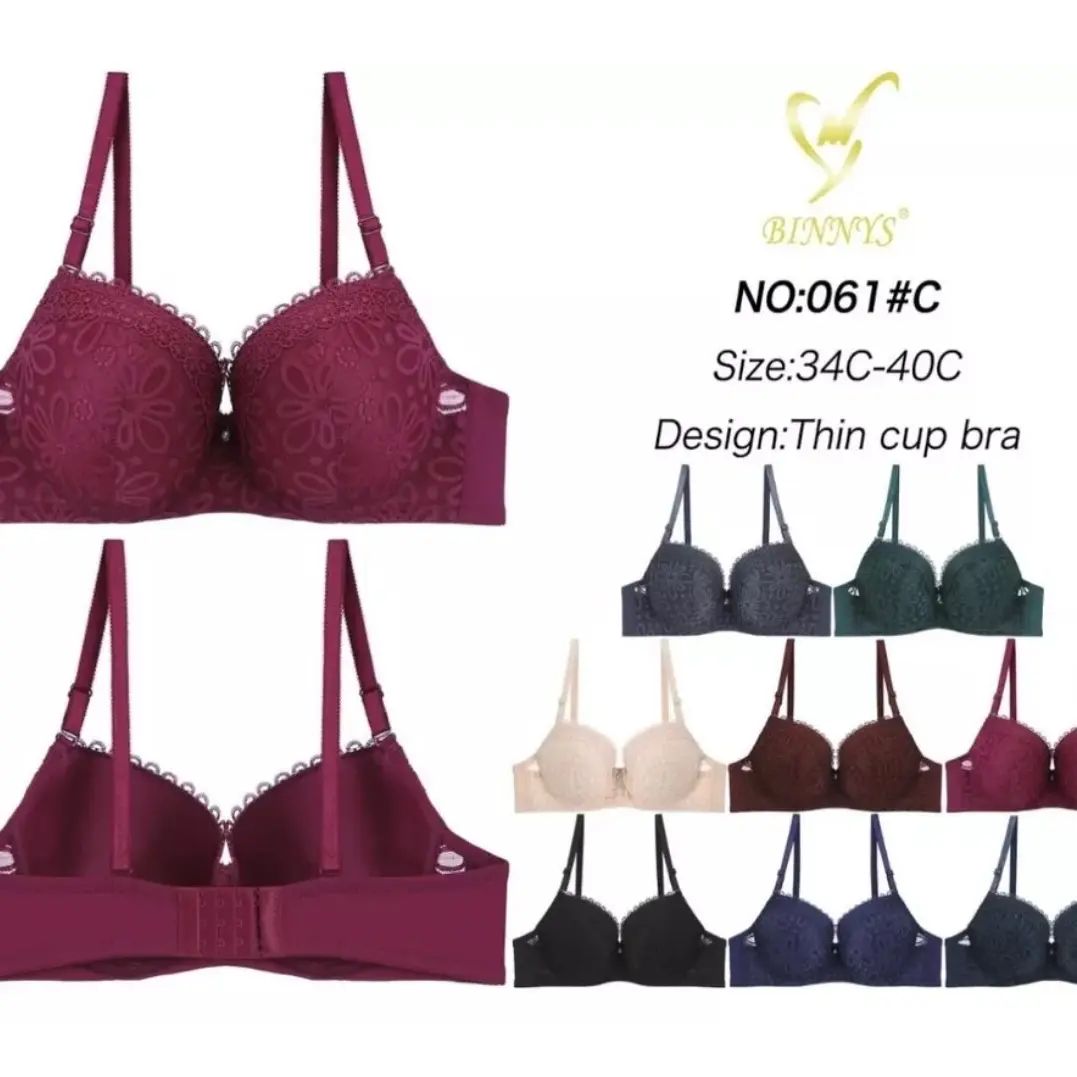 Binnys 6 pcs Lot Light Padded Demi C Cup Lace Bras for Everyday Womenswear Comfort