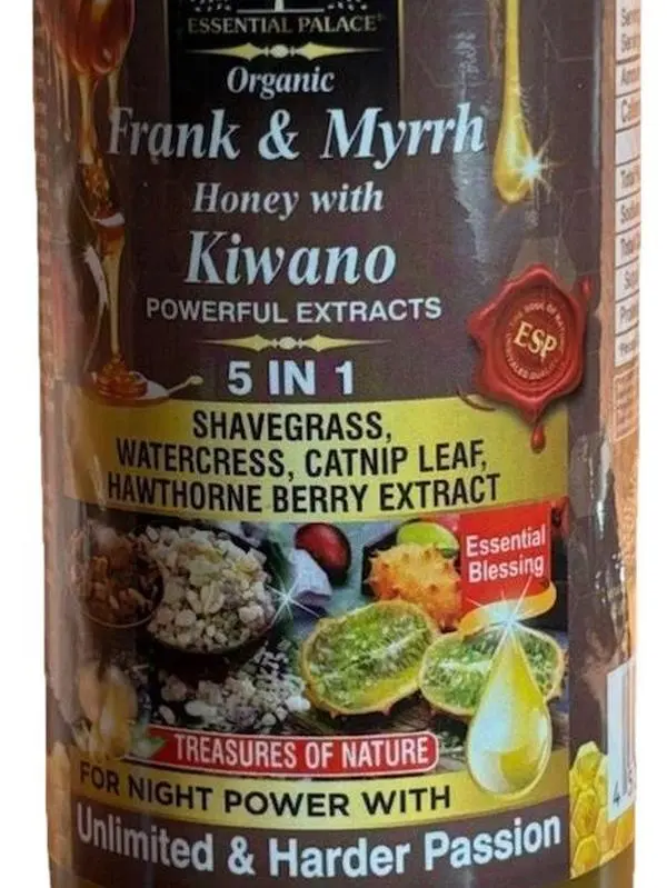 Essential Palace 5-in-1 Natural Organic Honey with Frank & Myrrh, Powerful Kiwano Extracts – Herbal Wellness Supplement