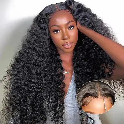 Bling Hair 13x6 Glueless Deep Wave Lace Wig With Drewstring Cap Brazilian Human Hair Wigs For Women Ready to Wear Transparent 6x4 7x5 Pre-Cut Lace Closure Wigs Human Hair Deep Curly Wig 180 Density Pre-Plucked Beginner Friendly#SummerWins##WeeklyDeals