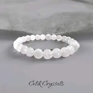 White Quartz Bracelet Natural Stones 8mm or 10mm Crystal Beads for Positive Outlook