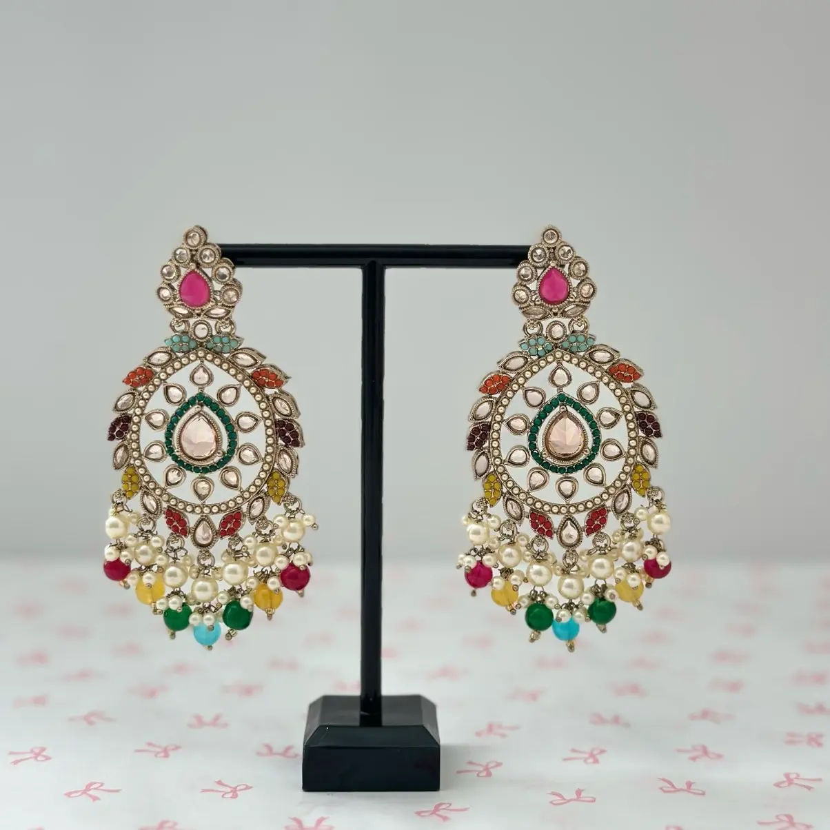 Lightweight Polki Bollywood Earrings with Colorful Beads and Decorative Elements