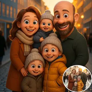 2D Flat, 2D Flat, 1pc Custom Photo Turned Into Cartoon Style, Custom Framed Canvas Painting, Bringing -Tale Colors to Family Photos! Cartoon Style Custom Framed Canvas Paintings Are The Best Way to Capture Warm Moments