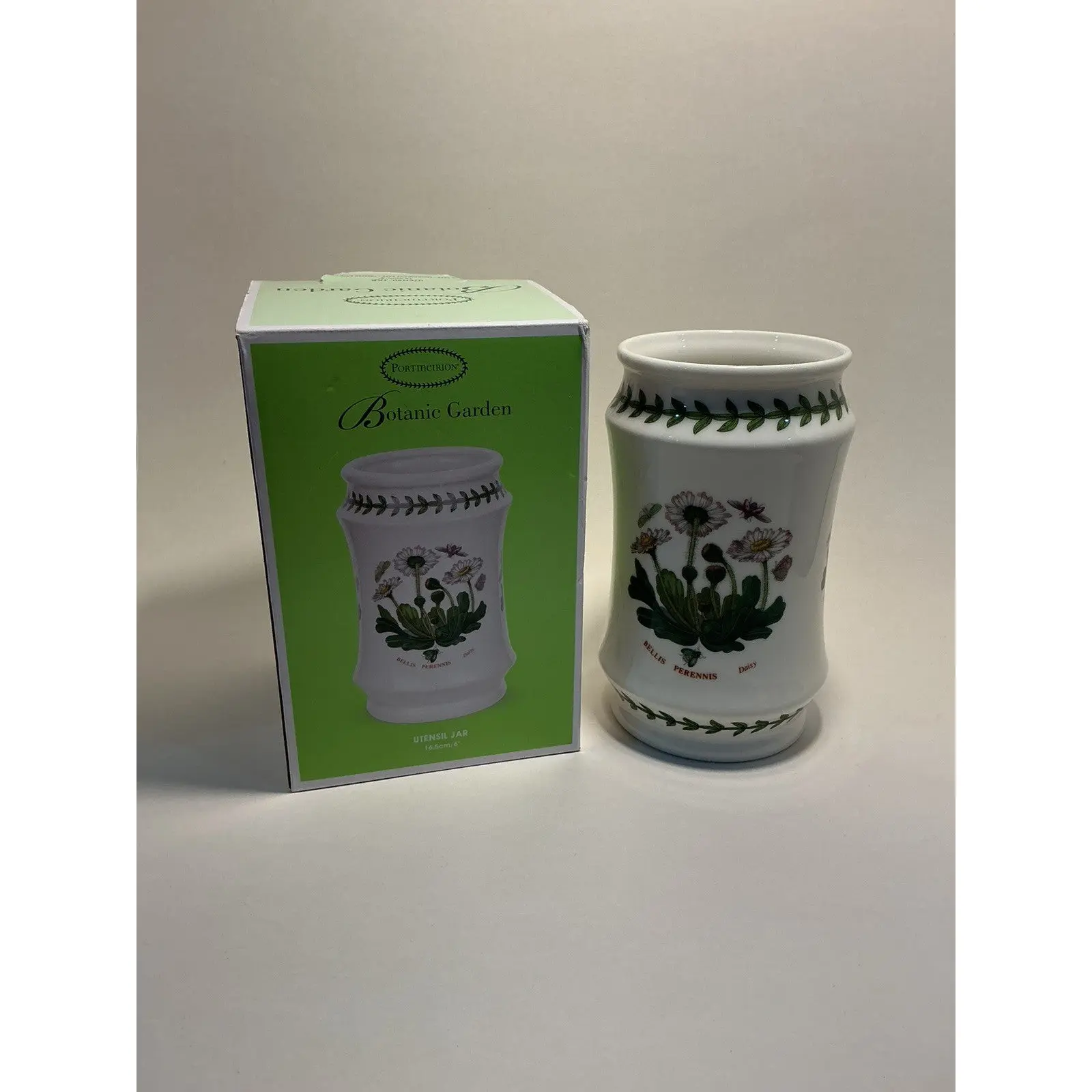 Portmeirion Botanic Garden Utensil Jar 6” Porcelain Daisy Daisies Bee Butterfly