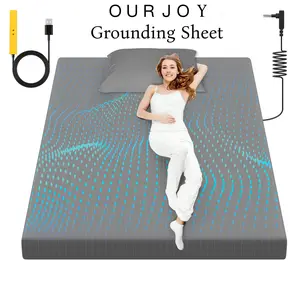 OURJOY Grounding Sheet 90% Organic Cotton 10% Pure Silver Fitted Sheet for Improved Sleep Pain Relief Earth Connected Bedding Grey Twin Full Queen King Sizes
