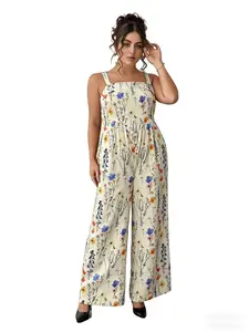 【Plus Size】 Floral Print Overalls, Boho Casual Sleeveless Overalls for Daily Wear, Women's Overalls for All Seasons