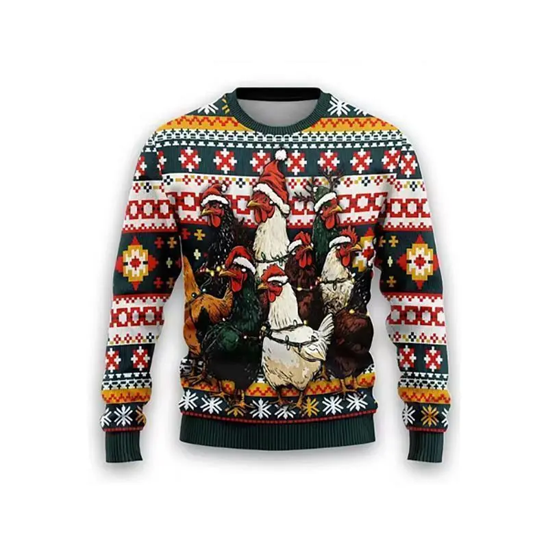 2024 New Chicken Ugly Christmas Sweaters For Men Clothes Funny Rooster Graphic Sweaters Casual Unisex Pullovers Long Sleeve Tops 2024 New Chicken Ugly Christmas Sweaters For Men Clothes Funny Rooster Graphic Sweaters Casual Unisex Pullovers Long Sleeve Tops