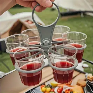 Portable Foldable Beverage Cup Tray, Rotating Multi-Cup Holder with Carry Handle, Drink Organizer Rack for Patio Parties, BBQ Gatherings, Camping, Picnic, Beach Trips and Outdoor Entertaining, Modern Plastic Party Accessory