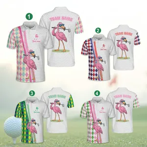 Custom Name Flamingo Golf Team Polo Shirt, Funny Summer Golfer Men Women Sleeveless Polo, Matching Flamingo Golf Team, Argyle Golf Polo Gift