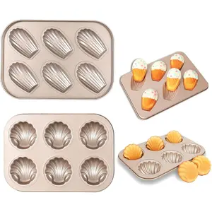 2Pcs Shell Madeleine Pan Non-Stick Kitchen Oven Baking Pans - Pudding Moulds, Baking Cookie Moulds, Carbon Steel with Non-stick Coating Inside & Outside, Kitchen Reusable Baking Tools