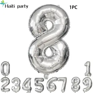 32 Inch Single Digit Gold/silver Color Aluminum Foil Balloons, 10pcs Set, Perfect for Various Festivals, Party Decorations
