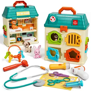 Lehoo Castle Veterinarian Playset for Kids, Pet Vet Toys Doctor Kit for Kids, Veterinarian Pretend Doctor Role Playset, Pet Care Playset Hospital