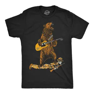 Mens Guitar Bear Funny T Shirts Sarcastic Rock and Roll Tee for Men Mens Funny T Shirts Cool Vintage Fashion T-Shirt Gift Classic Menswear Animal Apparel for Men Funny Music Short Sleeve Novelty Tees for Guys Black -