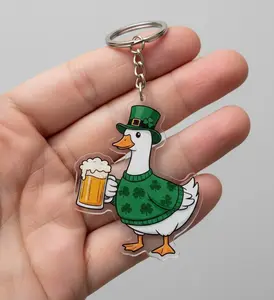 St Patrick’s Day Duck Keychain, Funny Shamrock Duck with Beer Acrylic Keyring, Cute Irish Gift, duck keychain, beer duck keyring