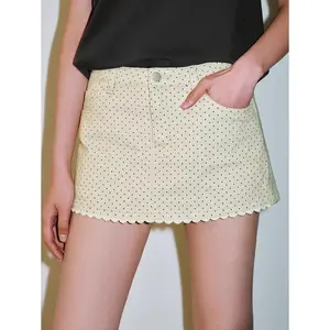 URBAN REVIVO 2026 Summer Women's Fitted Urban Retro Polka Dot Ruffle Hem Skort Bottom - Polyester, Lace, Cotton Fabric, Hip-Flattering Casual Wear, UYU860079