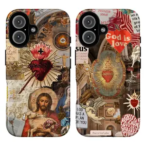 Vintage Religious Christian Phone Case Cover for iPhone 17 Pro Max 16 Plus 15 14 13 12 11 Air & Samsung Galaxy S25 S24 S23 S22 S21 Ultra | Jesus Sacred Heart Church Aesthetic Collage Gift for her
