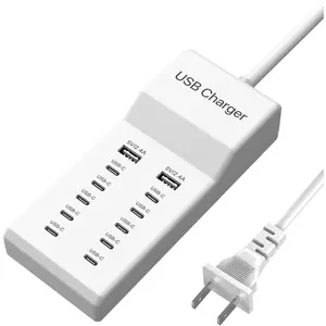 USB C Charger, 12 Ports USB  Station, 60W MultiPort Charger[10 USBC+2 USBA], Compatible with /iPad// Pixel/Watch/Headphones