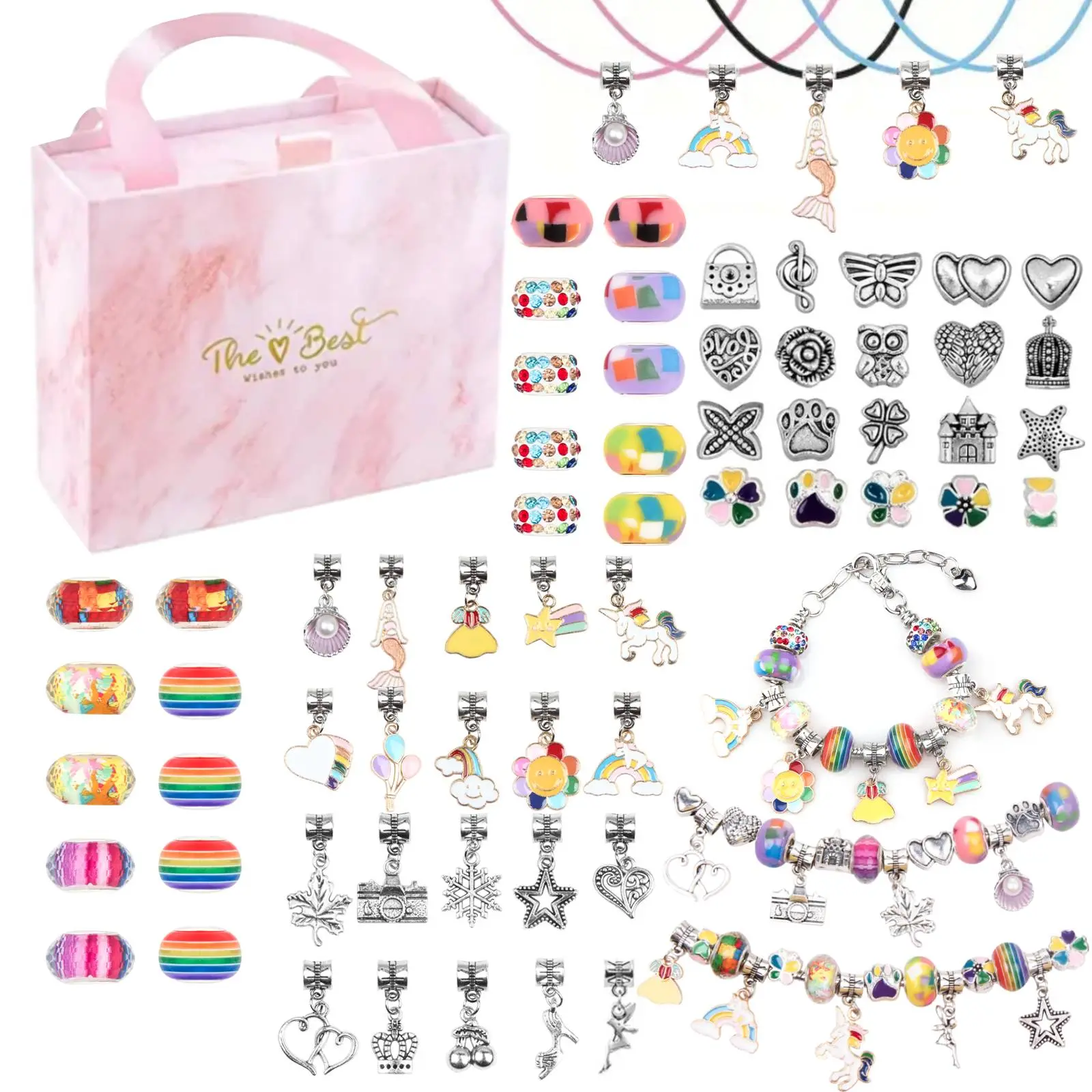 66pcs DIY Jewelry Making Kit, Unicorn & Mermaid Stylish Playful Charm Beaded Bracelet, Bracelet Kits, bead assortment Jewelry Making Kit Great Idea Gift For Girls, DIY Beads, Beads Charms Accessories