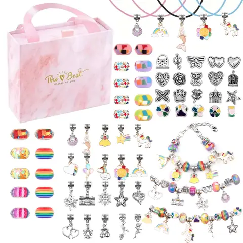 66 Pcs DIY Jewelry Making Kit, Unicorn & Mermaid Charm Beaded Bracelet Bead Assortment, Ideal Gift for Girls, Bead Art DIY Beads Kit, Beading Kits