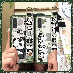 Fashion Design Lanyard Phone Case For Fujitsu Arrows F-52A/NX9 panda protective Dirt-resistant Anti-knock Silicone Waterproof Cute Cartoon Kickstand Phone Holder Soft case ring
