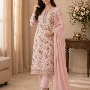 Chiffon Punjabi Suit | 3 Piece Hand Embroidered Salwar Kameez | Afghan Pakistani Indian Dress