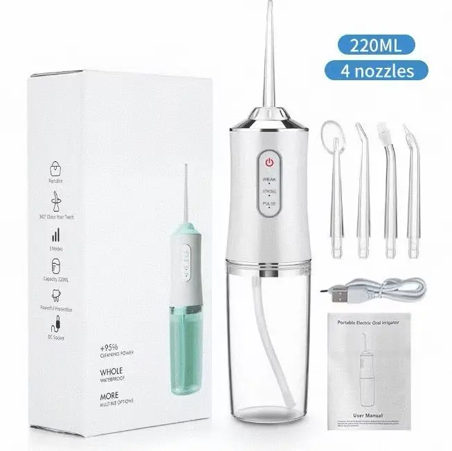 4-Pack Electric Water Flosser with Smart Chip, Portable Oral Irrigator with Detachable Water Tank, USB   portable  water  floss White