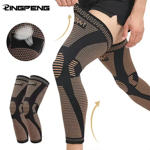 Copper Long Knitted Compression Knee Braces - One Compress Knee Sleeve - Sports Knee Sleeve - Full Leg Compression Sleeves for Men & Women - Support for Exercise
