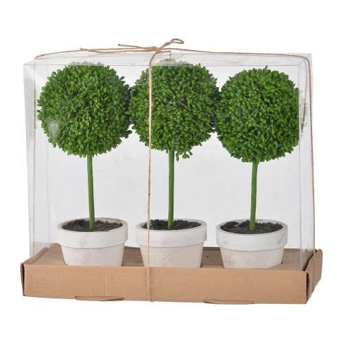 Multi-Style Artificial Topiary Collection Two-Tiered Boxwood Sphere (Cream Pot/Metal Spire) Artificial Saguaro Cactus Black
