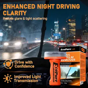 EcoPure Lab 2 Glass Oil Film Remover – Glass Decontamination Cream for Car Windshield, Removes Oil Film & Grease, Fast Cleaning, Compact & Easy to Carry