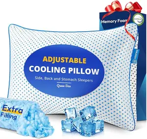 Adjustable Cooling Gel Memory Foam Pillows Queen Size for Sleeping 1 Pack,Thick Firm Bamboo Rayon Shredded Bed Pillow for Side,Back,Stomach Sleepers Washable Breathable Pillowcase,Gifts College Dorm