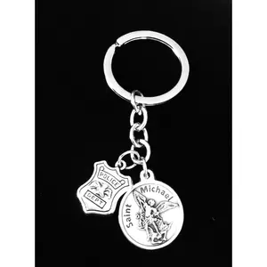 Police Officer Gift Saint Michael Serve and Protect FOB Keychain Silver Key Chain Keyring FOB Protection Gift cute