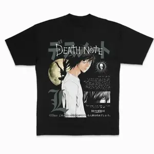Kira Anime T-Shirt, Death Note Light Yagami Graphic Tee, Manga Fan Shirt Sports T-shirt, regular fit, casual and stylish T-shirt, suitable for everyday wear, a men's top suitable for all seasons. American Short Sleeve ZE9