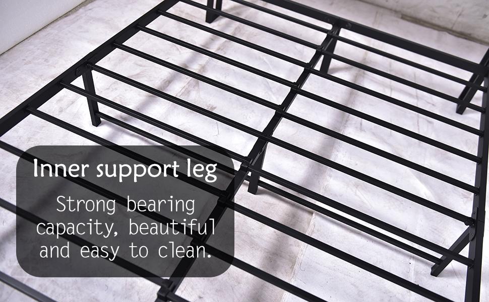 Different Size Metal Platform Bed Frame with Wooden Headboard and Footboard. Features robust metal slat support, no box spring required, delivering exceptional stability and a streamlined, modern aesthetic for your bedroom.