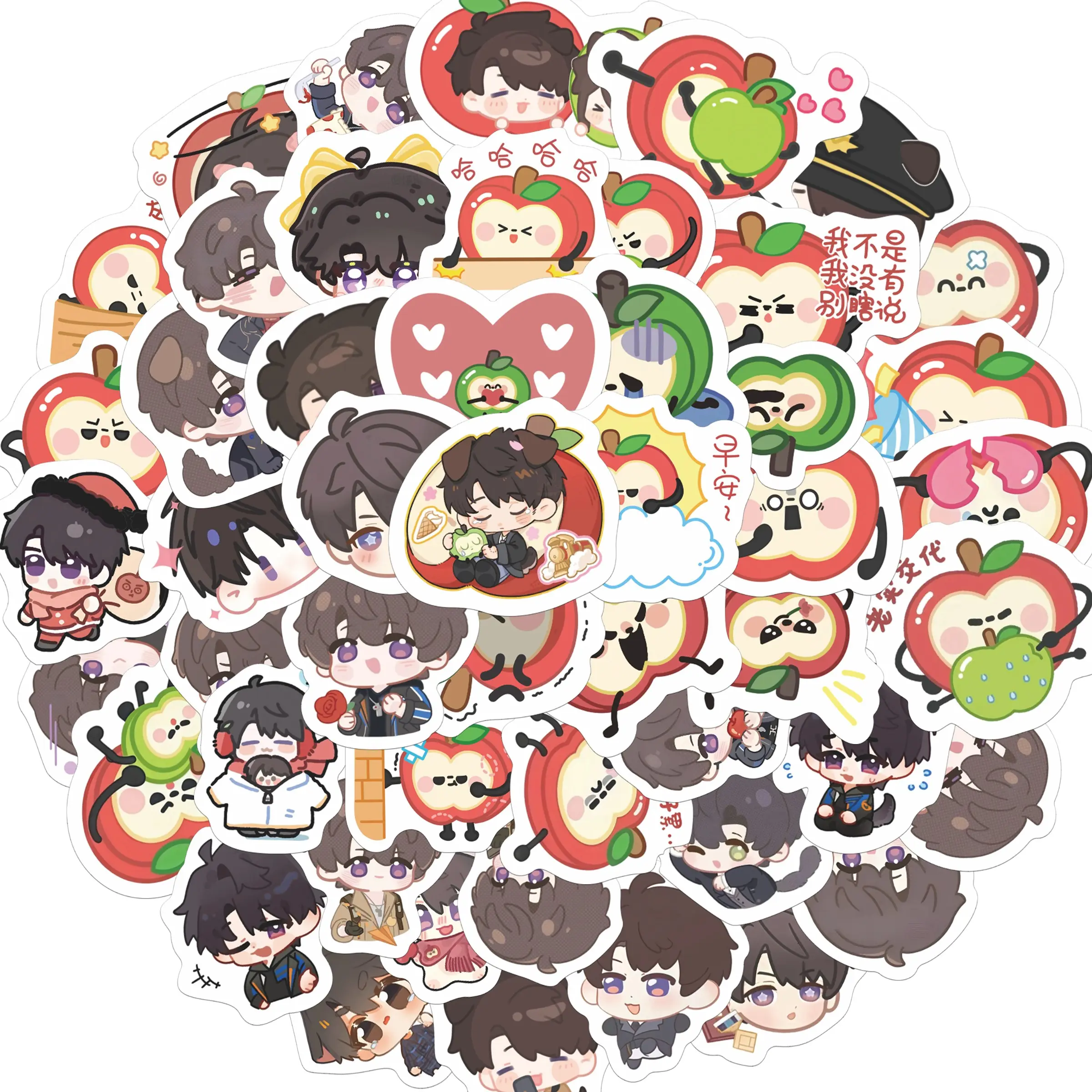 58pcs Anime Boy Chibi Apple Stickers Pack, Waterproof Cute Kawaii Character Decals for Laptop, Water Bottle, Journal & Scrapbook, Fan Gift, Stickers For Scrapbooking