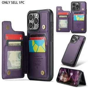 Suitable for iPhone 11, 12, 13, 14, 15, 17 Pro Max cellphone wallet protection case with card clip, RFID recognition, credit card slot, tripod, shockproof, Protective, women's, men's, purple