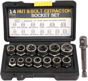 3/8” Drive Impact Bolt Nut Extractor Set, 13 Pcs Lug Nut Remover Kit 1/4”-3/4” Twist Socket Tool Set with a 1/4” Hex Drive to 3/8” Socket Adapter