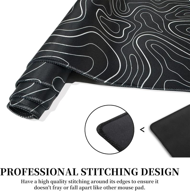 Large Gaming TOPO Keyboard  Pad Black and White Topographic  Pad with Anti-Slip Rubber Base, Extended XXL Long Gaming Mousepad Big  Pads for Desk,31.5 X 11.8 Inch
