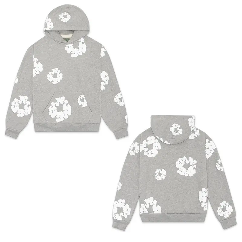 Grey hoodie (white floral wreath)