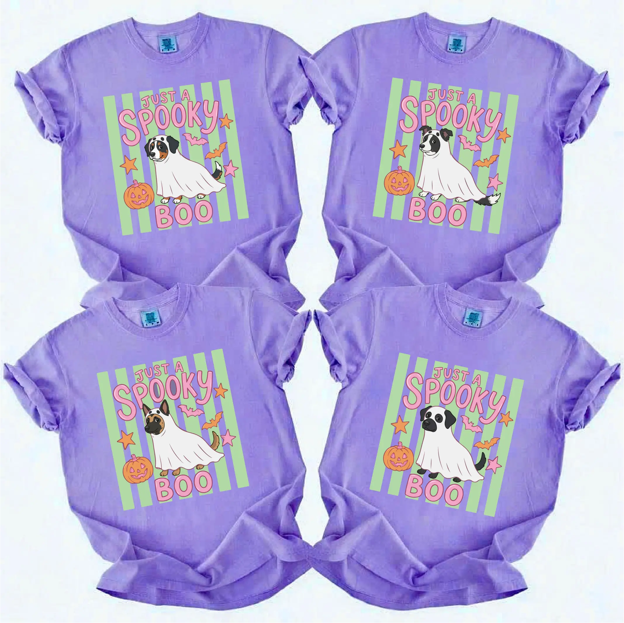 Women's Custom Comfort Colors Halloween Short-Sleeve Cotton T-Shirt - 50+ Cute Witch/Puppy/Pumpkin Graphics, Soft Round Neck, Spooky Fall Animal Lover Gift, Check Style, Casual Breathable Women's Top Alternative, Basic