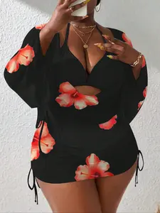 Women's Bikini Set (random Print), Sexy Floral Pattern, Elegant Simple Design, All-Season Beachwear, Four-Piece Swimsuit