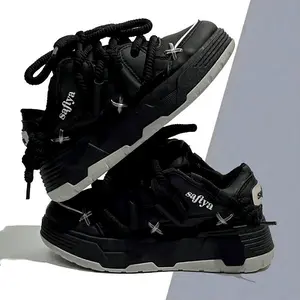 Women’s Stylish Platform Skate Shoes – Unique Colorblock Design Height-Boosting Trainers – Preppy Student Style for Training (Black)