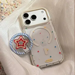 Korean Colorful Stars Fold Magnetic Bracket Phone Case For iPhone 17 16 15 14 13 12 Pro Max Clear Shockproof Protective Cover