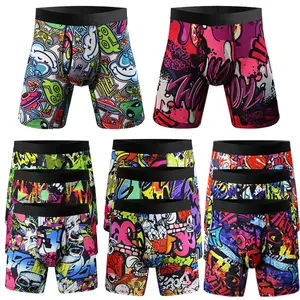 3 PACK Mens All Over print boxer Briefs , Men Long Boxer Shorts Underwear Comfort Sport Briefs Trunks Menswear