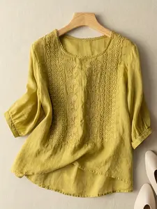 Women's Casual Fit Round Neck Embroidered T-Shirt - Women's Clothes, Top, Clothes Available in Multiple Colors and Sizes