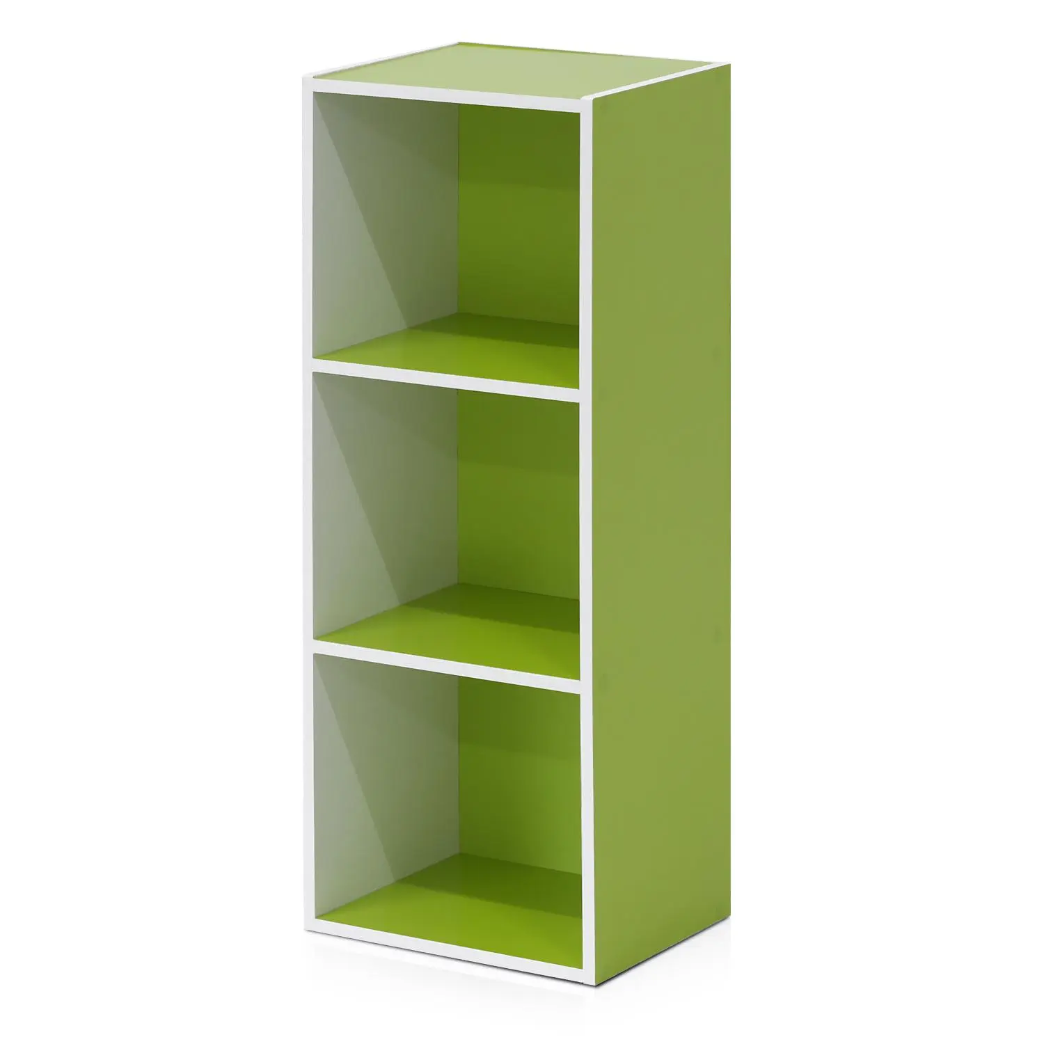 LUDER Modern 3-Cube Particle Board Bookshelf Rack - Freestanding Open Shelves, Sturdy Stylish Design, Easy Assembly, 9.3x12x31.5 in, for Living Room, Home Office, White/Green Indoor Furniture