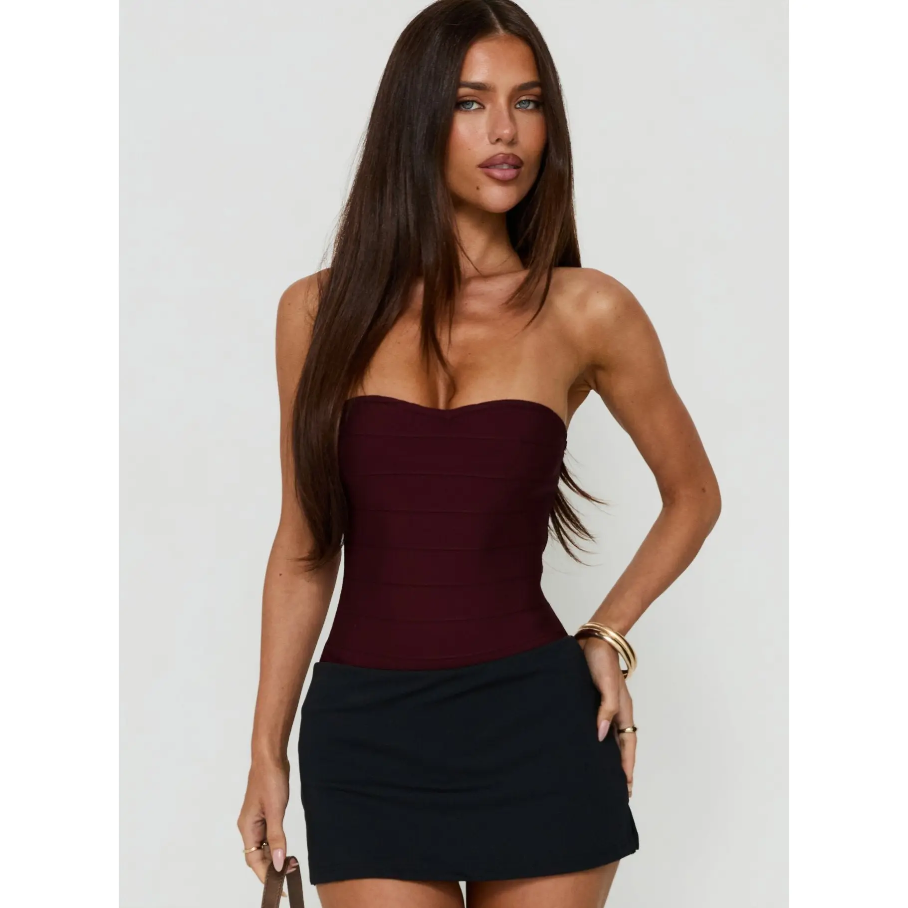 Cintta Strapless Bandage Bodysuit Burgundy